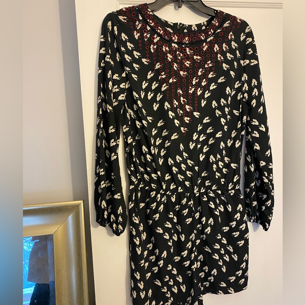 Anthropologie Black and Red Patterned Jumpsuit